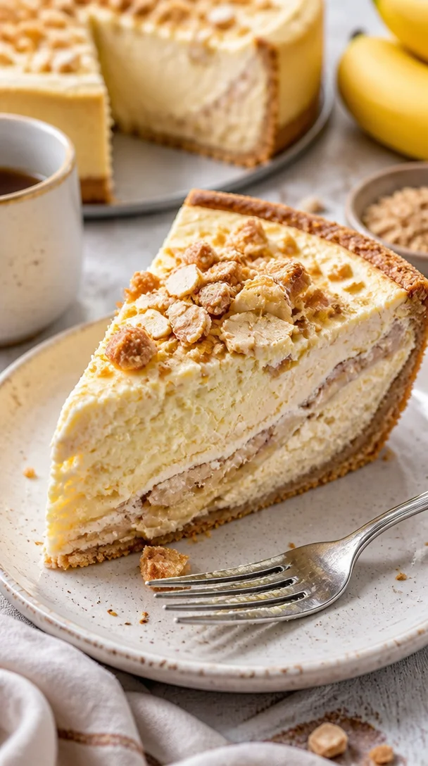 Leckeres Bananen-Cheesecake mit frischen Bananen und cremigem Käsebelag