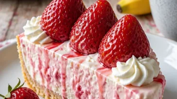Bananen-Erdbeer-Käsekuchen-Fantasie mit frischen Früchten und cremigem Käse