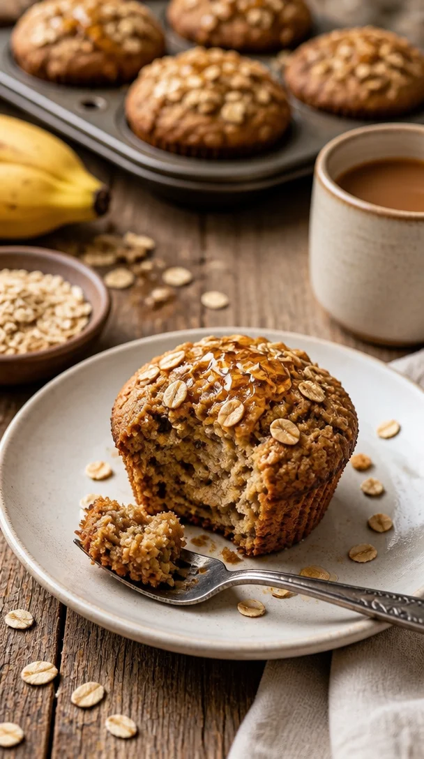 Bananen-Hafer-Muffins auf einem Küchentisch