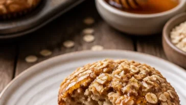 Frische Bananen-Hafer-Muffins auf einem weißen Teller
