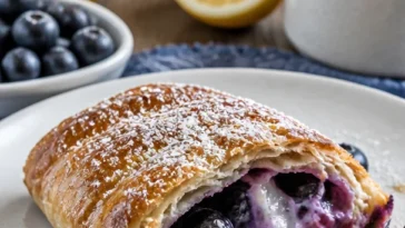 Blaubeer-Cream-Cheese-Ei-Rollen auf einem Teller
