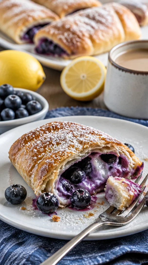 Blaubeer-Cream-Cheese-Ei-Rollen auf einem Teller