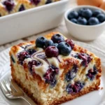 Blaubeer-Cream Cheese-Kuchen mit frischen Beeren auf einem Teller