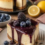 Blaubeer-Joghurt-Cheesecake mit frischen Heidelbeeren und Joghurt
