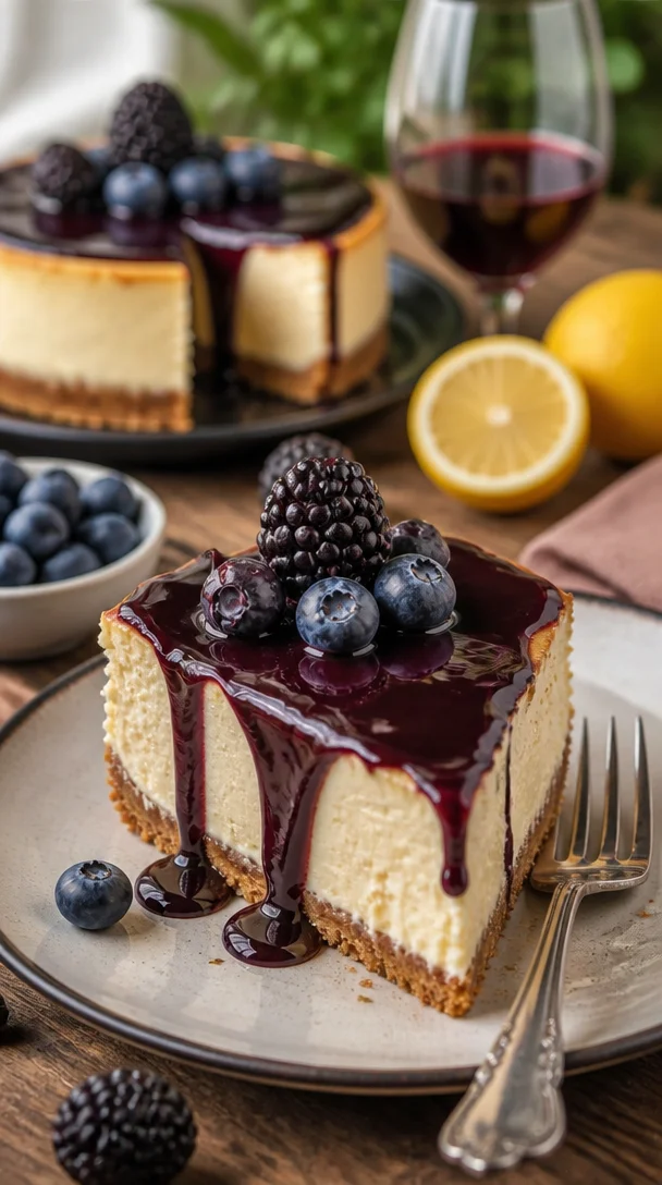 Blaubeer-Joghurt-Cheesecake mit frischen Heidelbeeren und Joghurt