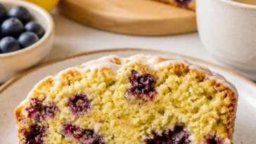 Leckeres Blaubeer-Zucchini-Brot auf einem Holzbrett serviert