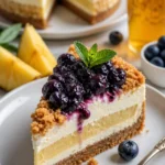 Alkoholfreier Käsekuchen mit Ananasgeschmack auf einem Tisch