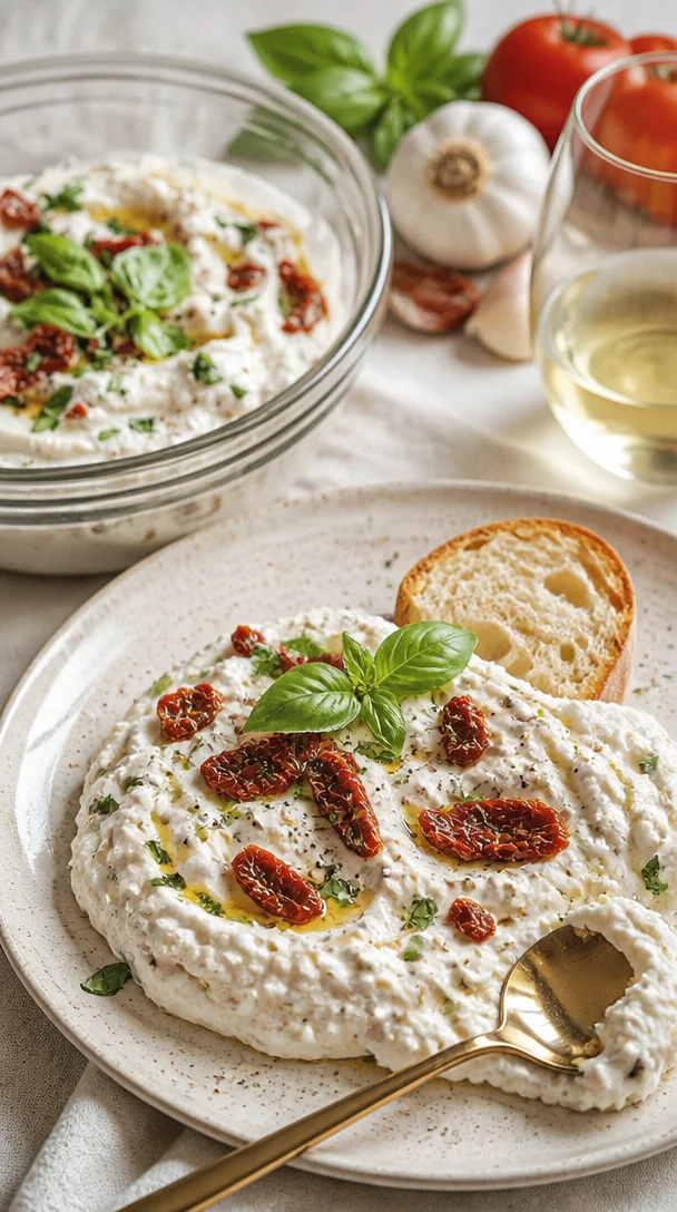Cremiger Burrata Dip serviert mit frischen Gemüsesticks