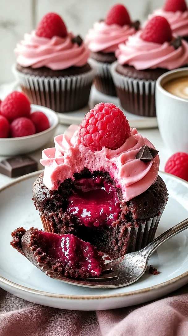 Dekadente Himbeer-Schokoladen-Lava-Cupcakes auf einem Teller