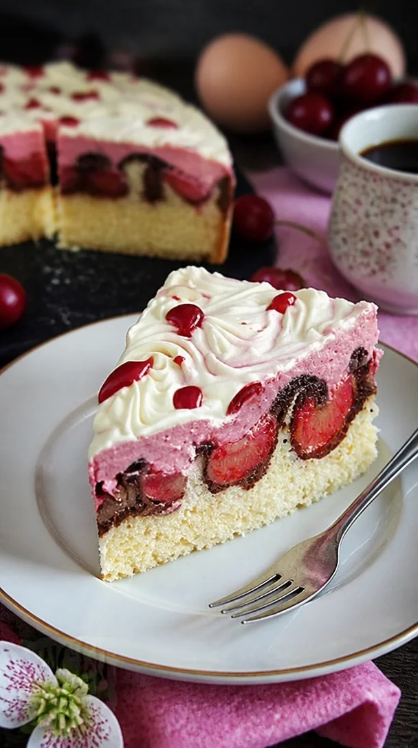 Donauwelle mit Rhabarber und Erdbeerbuttercreme, ein köstlicher Kuchen für Naschkatzen