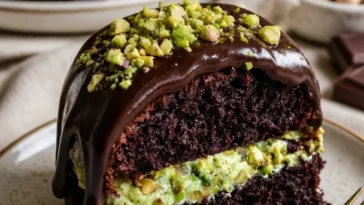 Dubai Schokoladen-Pistazienkuchen mit Schokolade und Pistazien