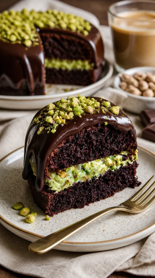 Dubai Schokoladen-Pistazienkuchen mit Schokolade und Pistazien