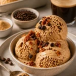 Einfache Kaffee-Crunch-Eiscreme mit Kaffeebohnen und knusprigen Stücken
