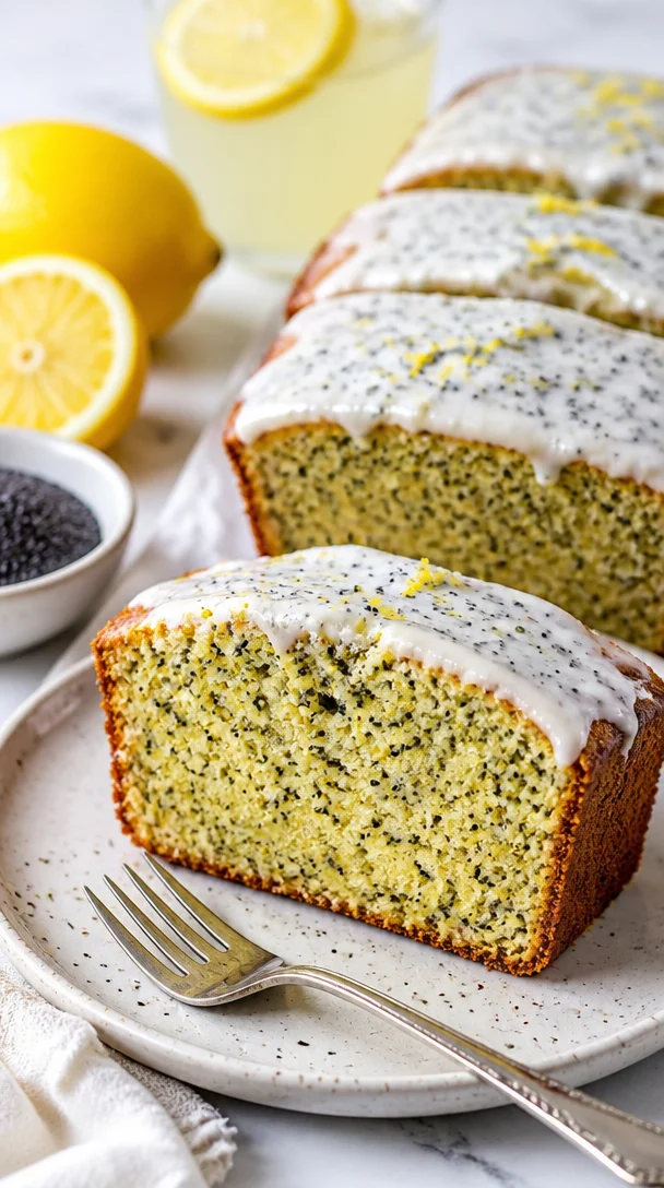 Zucchini-Brot mit Zitronen-Mohn-Samen auf einem Holzbrett
