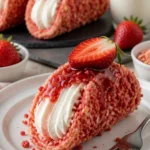 Erdbeer-Crunch-Cheesecake-Tacos mit frischen Erdbeeren und knusprigem Biskuit.