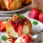 Erdbeer-Crunch-Käsekuchen Bisse mit frischen Erdbeeren und knusprigem Topping