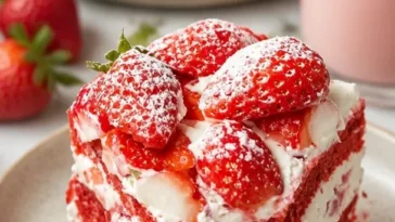 Ein köstlicher Erdbeer-Glückskuchen mit frischen Erdbeeren und samtiger Creme