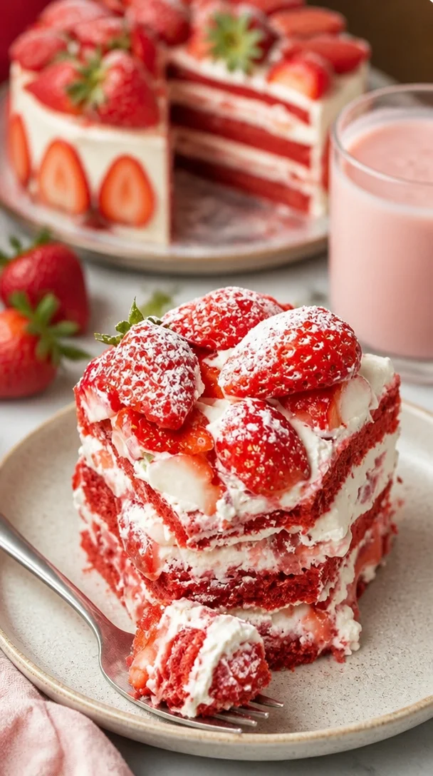 Ein köstlicher Erdbeer-Glückskuchen mit frischen Erdbeeren und samtiger Creme