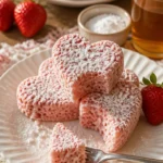 Erdbeer-Keksherzen auf einem Teller mit frischen Erdbeeren dekoriert