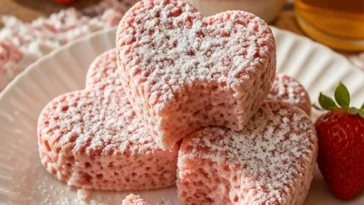Erdbeer-Keksherzen auf einem Teller mit frischen Erdbeeren dekoriert