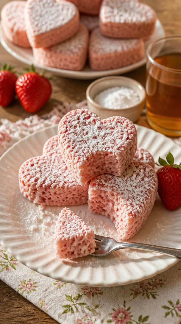 Erdbeer-Keksherzen auf einem Teller mit frischen Erdbeeren dekoriert