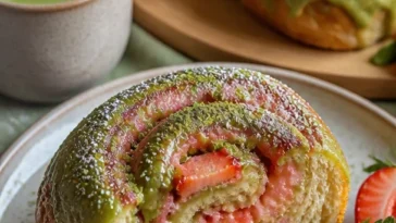 Erdbeer-Matcha-Latte-Röllchen mit softem Teig und cremiger Füllung