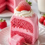 Delikater Erdbeer-Milchshake-Kuchen mit frischen Erdbeeren