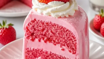 Delikater Erdbeer-Milchshake-Kuchen mit frischen Erdbeeren