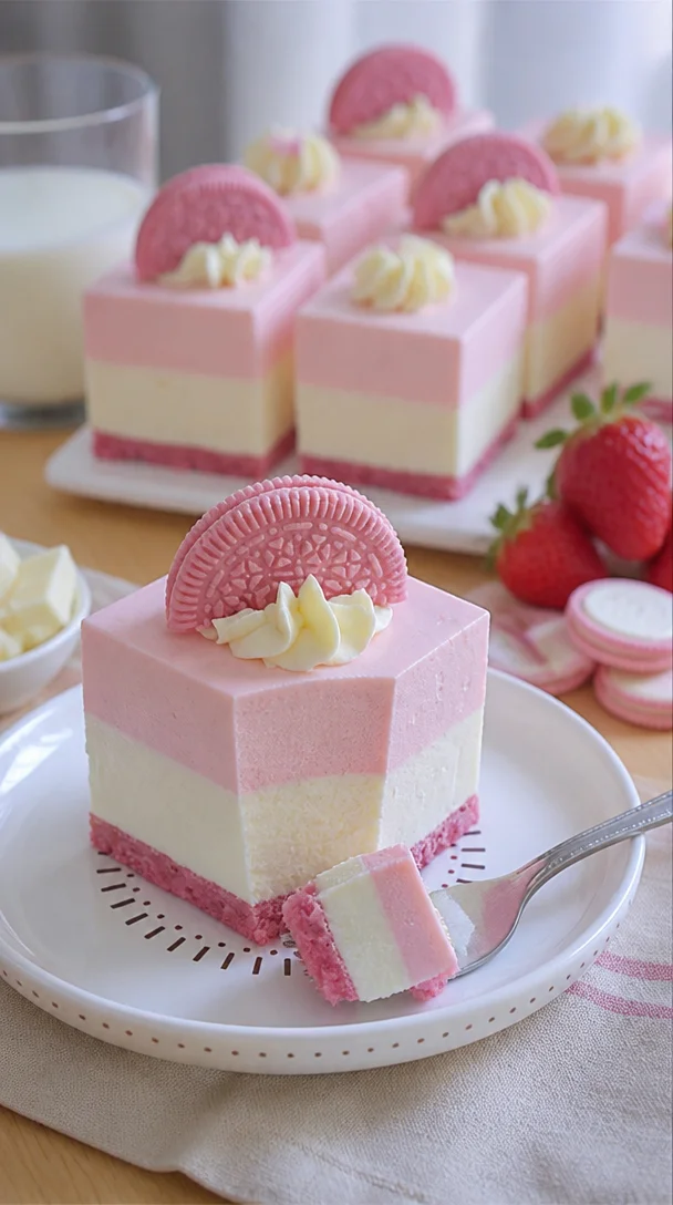Erdbeer-Oreo-Kuchen mit frischen Erdbeeren und Oreo-Keksen