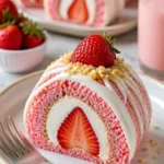 Erdbeer-Shortcake-Käsekuchen-Sushi-Rollen auf einem Teller