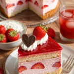 Erdbeertorte mit Joghurtcreme, verziert mit frischen Erdbeeren und Sahne.
