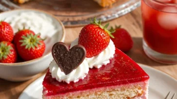 Erdbeertorte mit Joghurtcreme, verziert mit frischen Erdbeeren und Sahne.