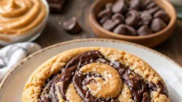 Erdnussbutter-Brownie-Schokoladenkekse auf einem Teller