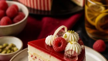 Feine Prosecco-Torte mit Himbeeren und Pistazien für besondere Anlässe