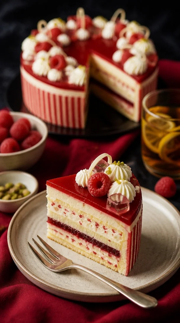 Feine Prosecco-Torte mit Himbeeren und Pistazien für besondere Anlässe