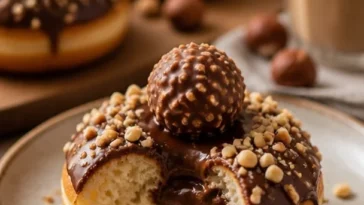 Leckere Ferrero Rocher Donuts mit Schokolade und Haselnüssen