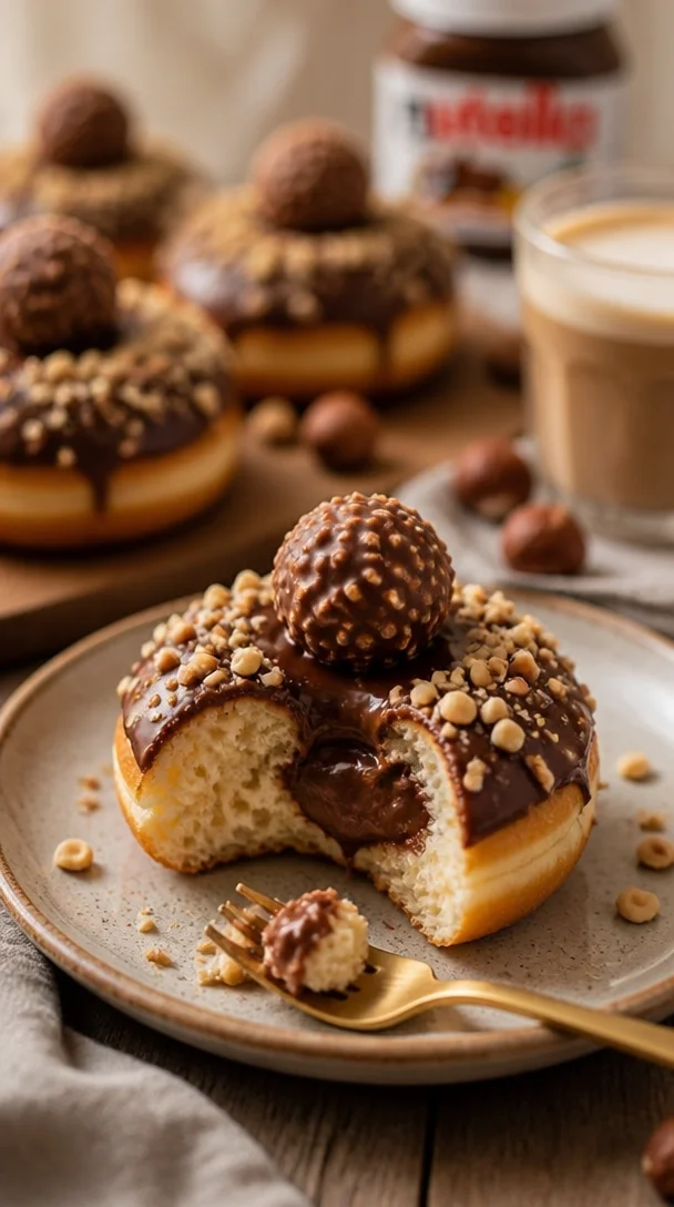 Leckere Ferrero Rocher Donuts mit Schokolade und Haselnüssen