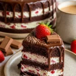 Fruchtig cremige Schokotorte mit Schokolade und frischen Früchten