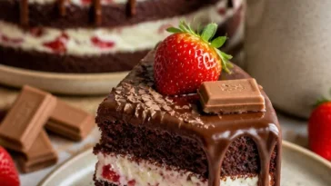 Fruchtig cremige Schokotorte mit Schokolade und frischen Früchten