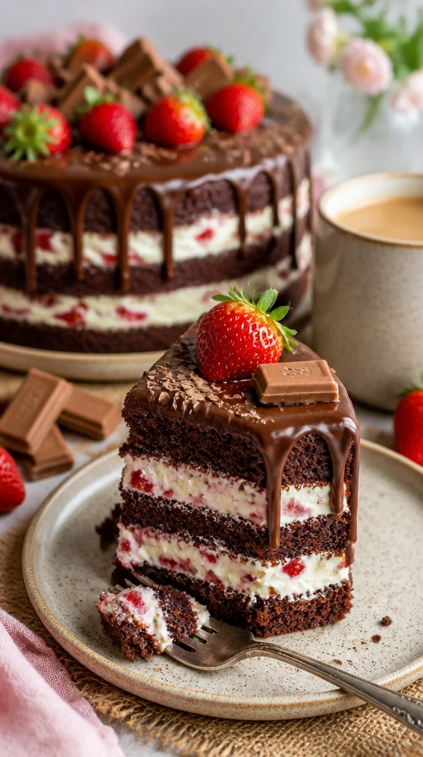 Fruchtig cremige Schokotorte mit Schokolade und frischen Früchten