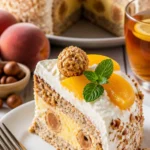 Leckere Giotto-Nuss-Torte mit Schokolade und Nüssen auf einem Teller.