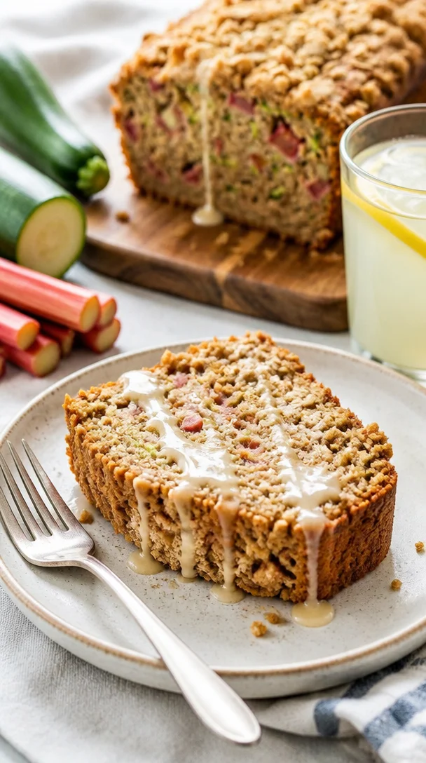 Glutenfreies Rhabarber-Zucchini-Brot auf einem Holzbrett