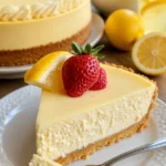Göttlicher Joghurt-Käsekuchen auf einem Teller mit frischen Beeren