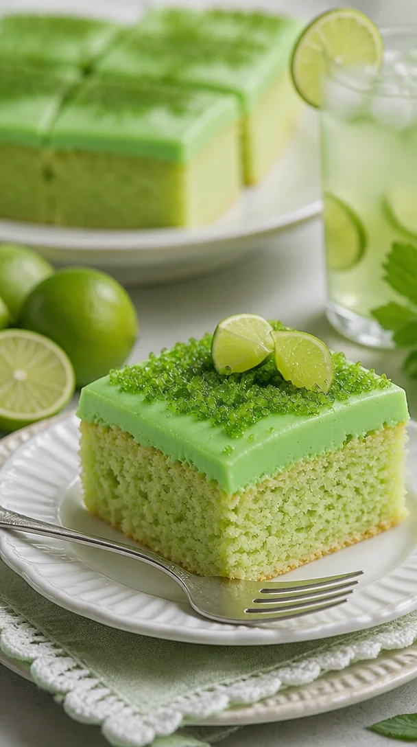 Erfrischender Grüner Limenkuchen mit limettenfarbener Glasur