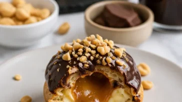 Saftige Hähnchenkeulen-Profitroles auf einem Grill mit frischen Kräutern