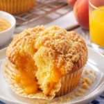 Hausgemachte Pfirsich-Cobbler-Muffins frisch aus dem Ofen