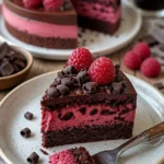 Himbeer Schoko Brownie Torte mit schokoladiger Glasur und Himbeeren