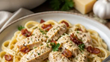 Hühnchen Carbonara mit cremiger Sauce ohne Sahnegericht