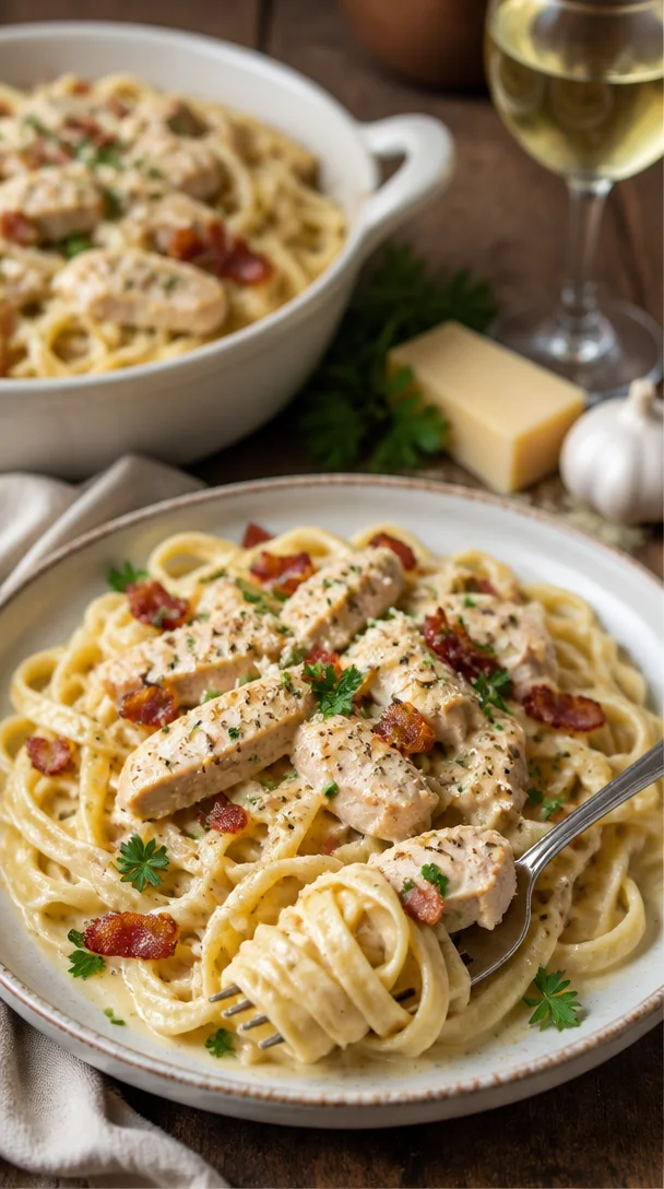 Hühnchen Carbonara mit cremiger Sauce ohne Sahnegericht