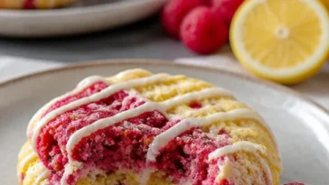 Irresistible Weiße Schokolade Kekse mit Zitronen und Himbeeren auf einem Teller